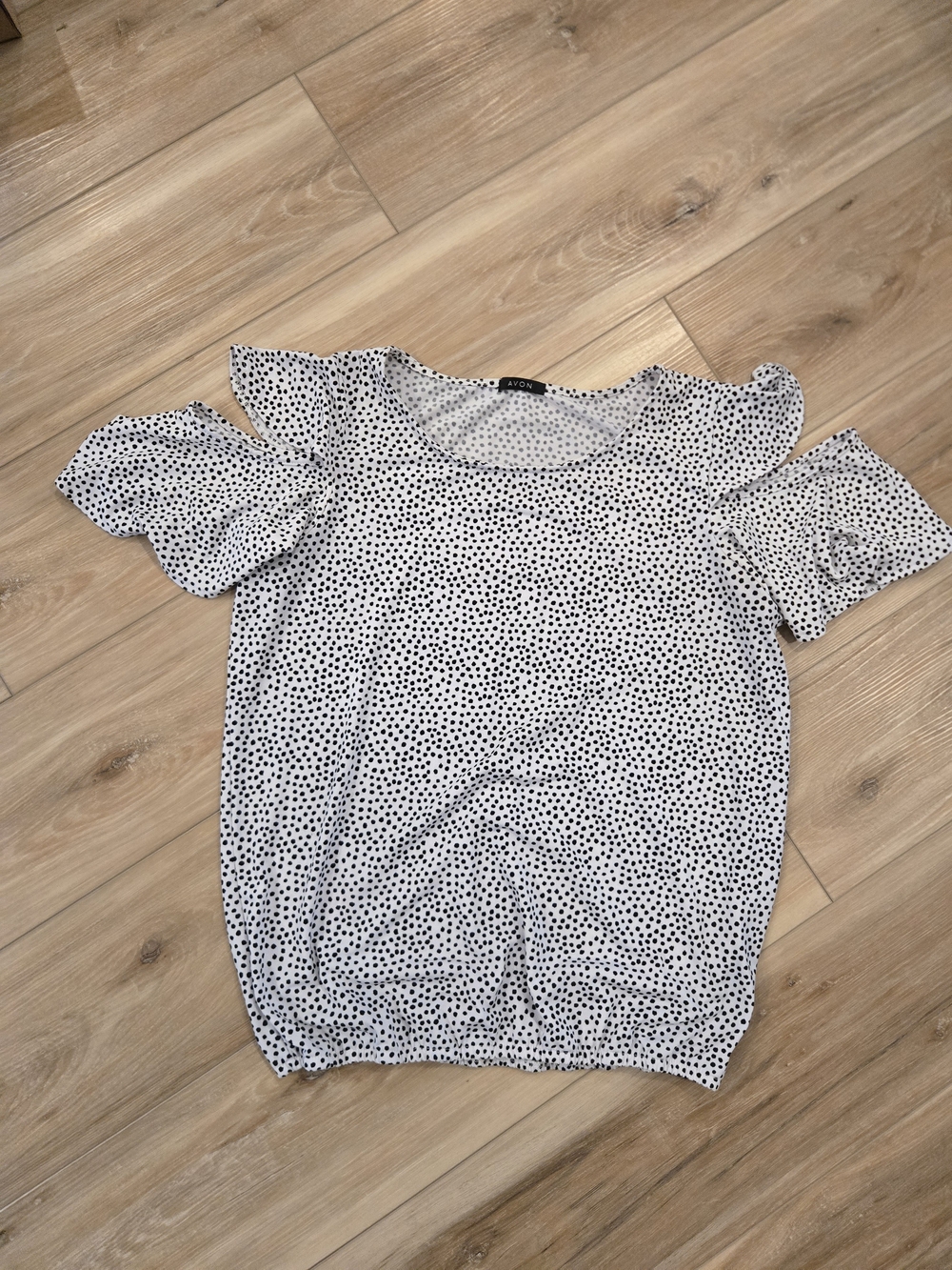 Avon White Polka Dot Cold-Shoulder Blouse